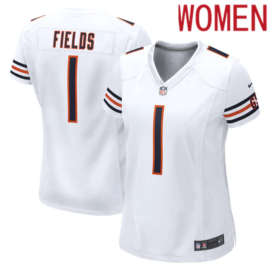 Women Chicago Bears #1 Justin Fields Nike White Game NFL Jersey